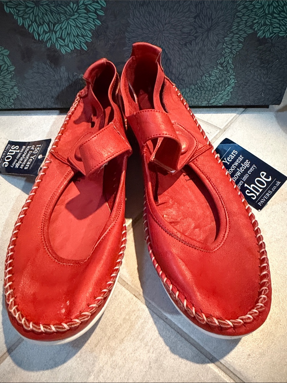 Red Leather Mary Jane Flats with Velcro Strap